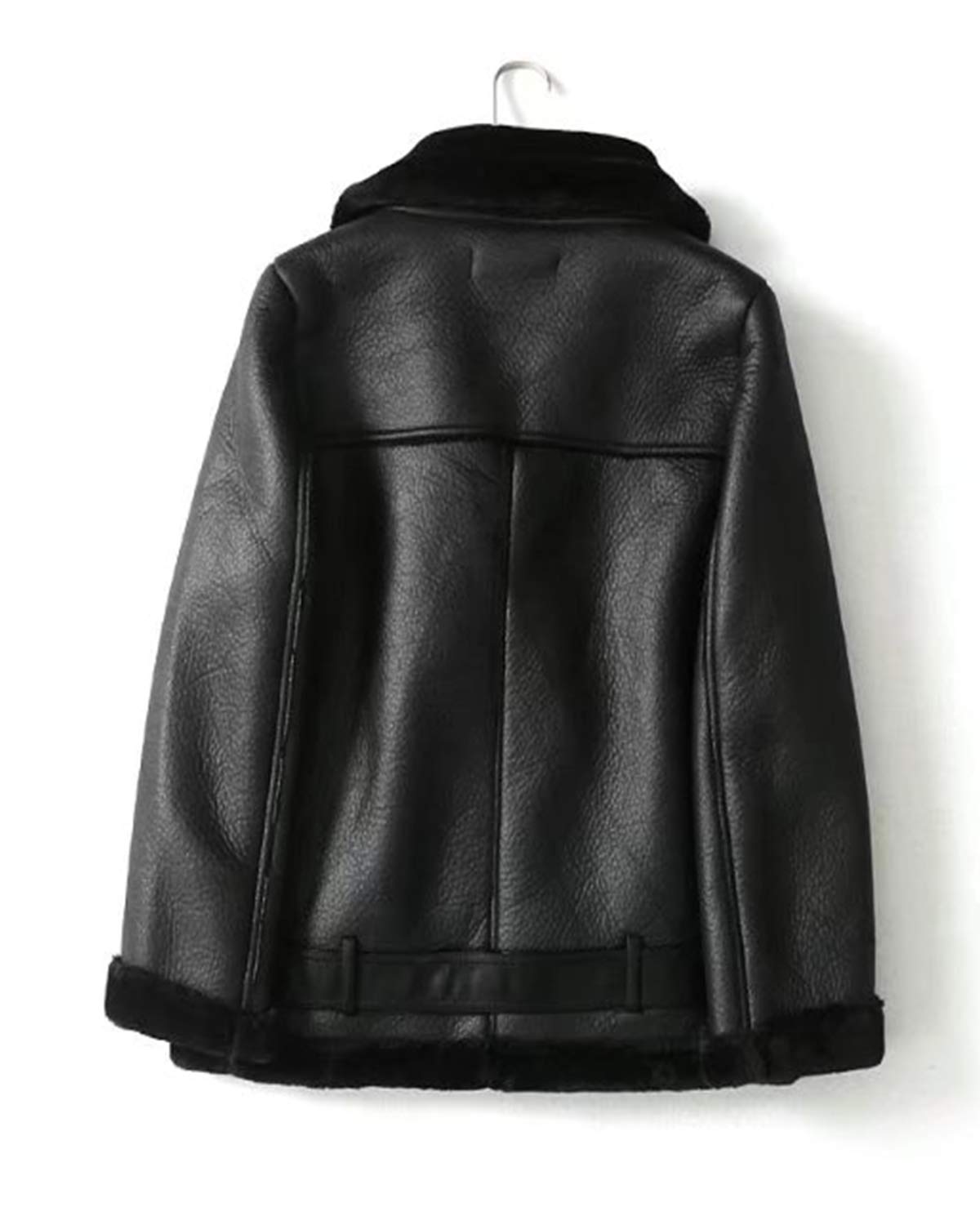 LY VAREY LIN Women's Faux Shearing Moto Jacket Thick Lined Parka Winter Shearling Coat Leather Jacket (L. Black)