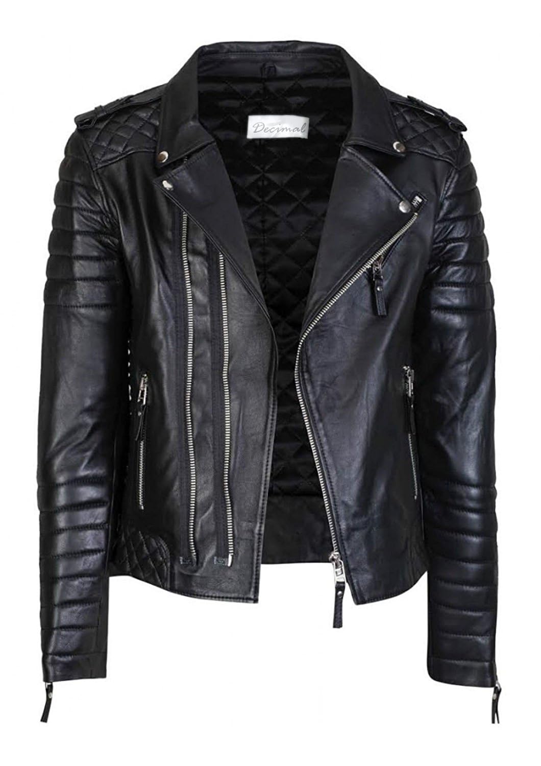 DECIMAL Men's Black REAL Lambskin Leather Biker Jacket VINTAGE GENUINE MOTORCYCLE JACKETS FOR MEN (US. Alpha. Medium. Regular. Regular. C BLACK)