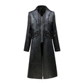 TZMAPU Men's Faux Leather Motorcycle Trench Coat Black Long Punk Jacket (Black .Medium)