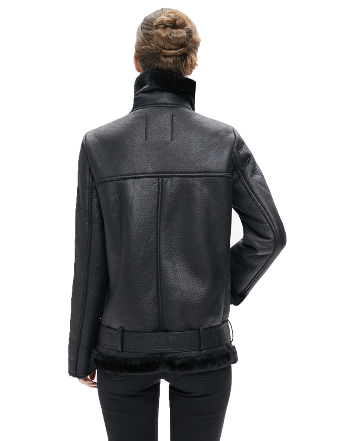 LY VAREY LIN Women's Faux Shearing Moto Jacket Thick Lined Parka Winter Shearling Coat Leather Jacket (L. Black)