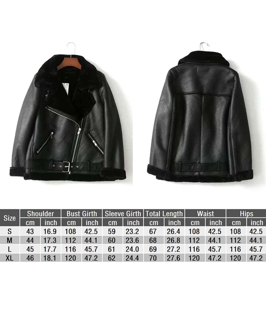 LY VAREY LIN Women's Faux Shearing Moto Jacket Thick Lined Parka Winter Shearling Coat Leather Jacket (L. Black)