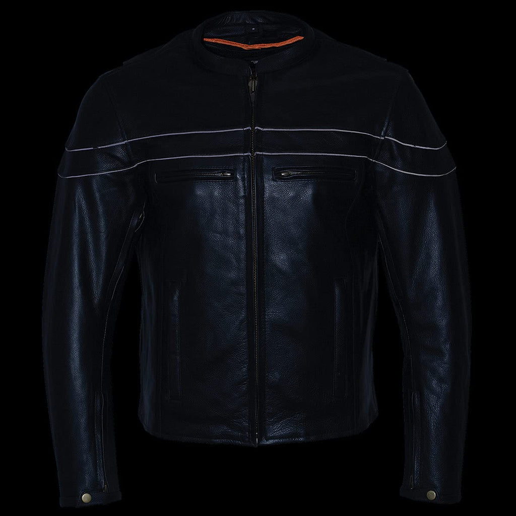 Milwaukee Leather Men's Black Leather Sporty Crossover Scooter Motorcycle Jacket w/Reflective Piping - LKM1725 - Large