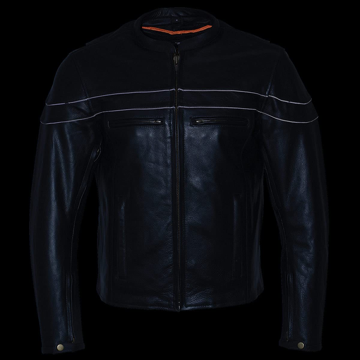 Milwaukee Leather Men's Black Leather Sporty Crossover Scooter Motorcycle Jacket w/Reflective Piping - LKM1725 - Large