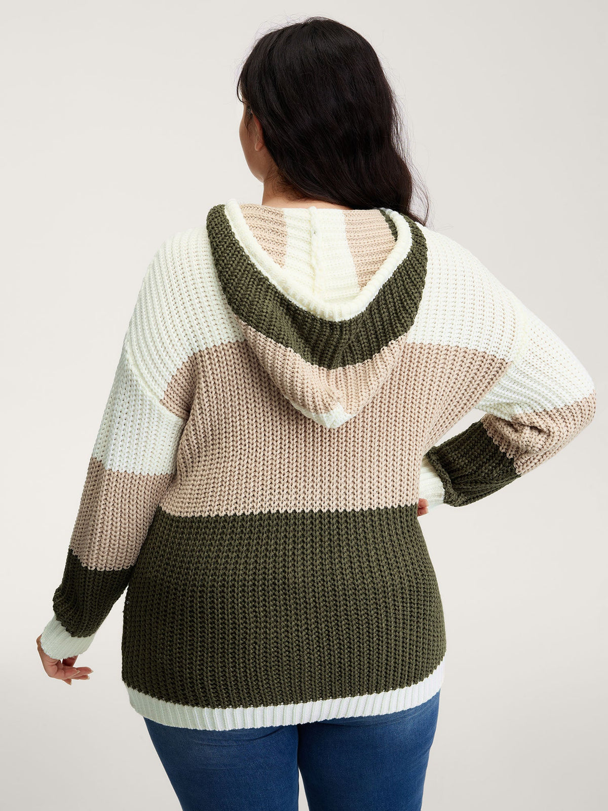 Colorblock Hooded Textured Pullover