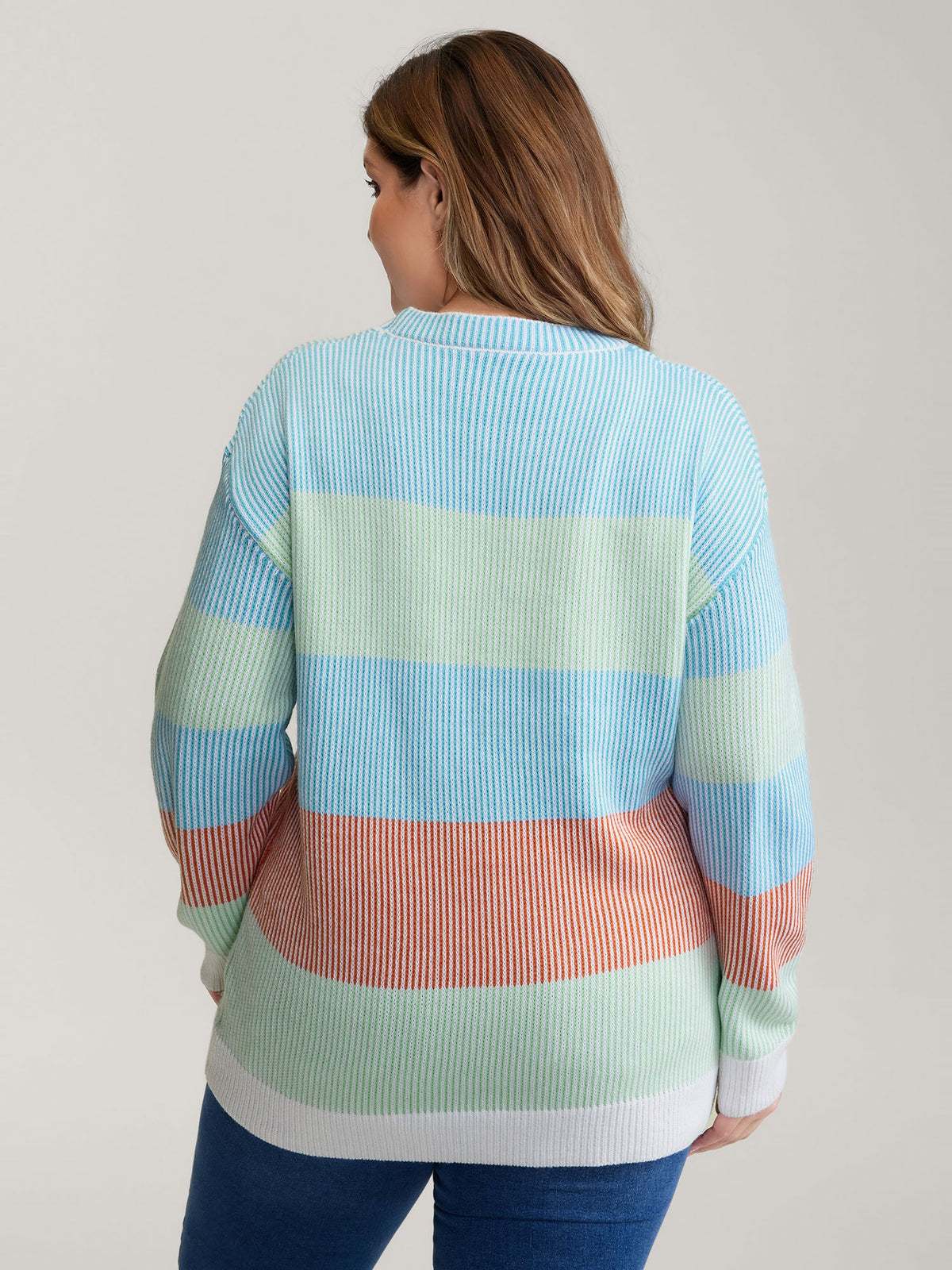 Colorblock Textured Round Neck Pullover