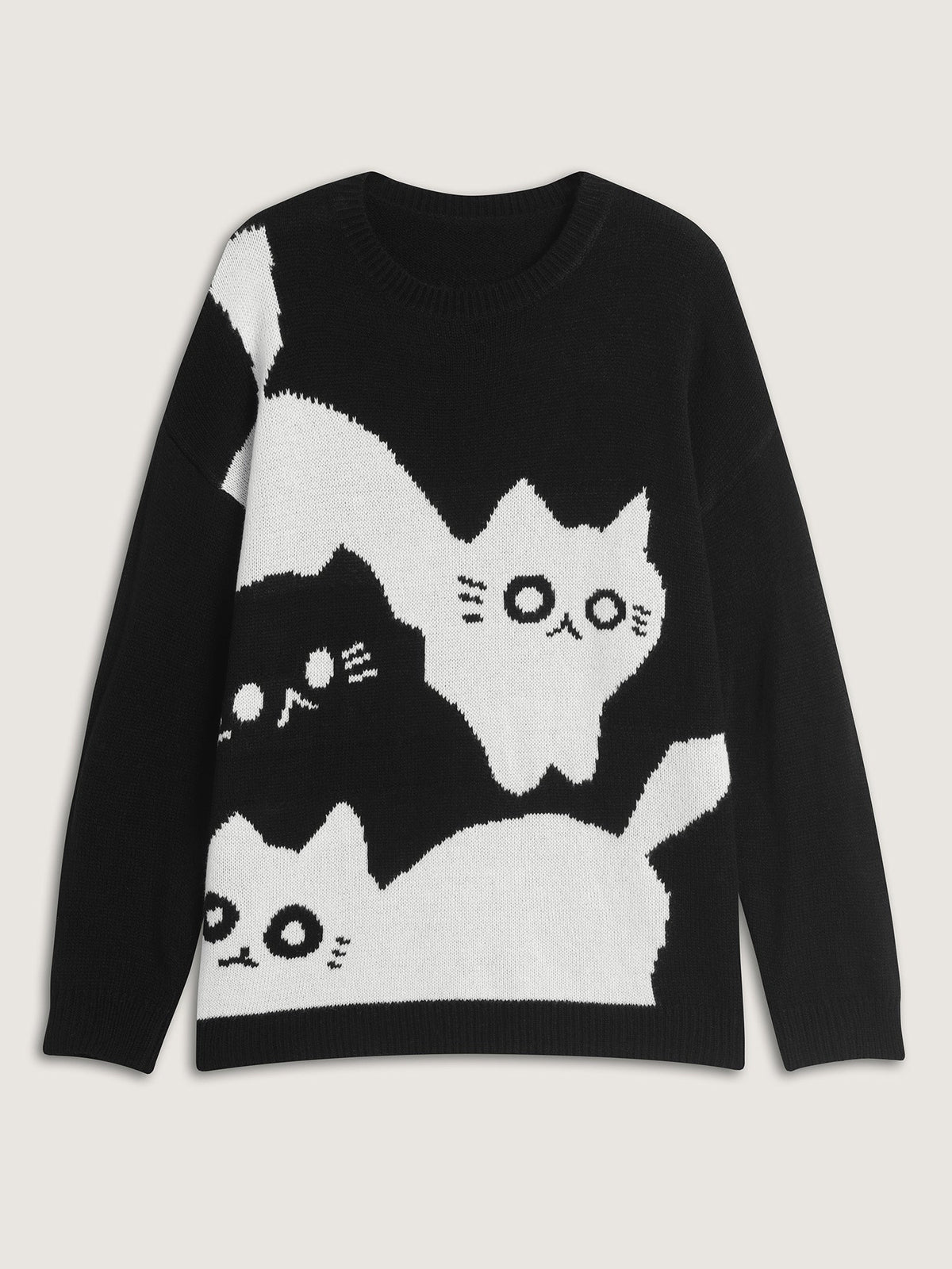 Monochrome Cats Crewneck Pullover