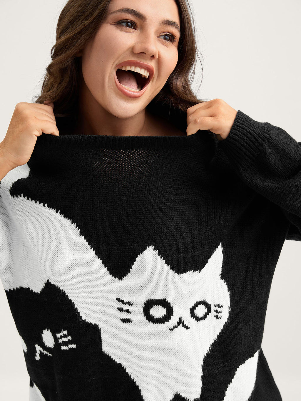 Monochrome Cats Crewneck Pullover