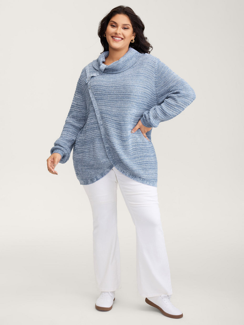 Turtleneck Wrap Adjustable Button Pullover
