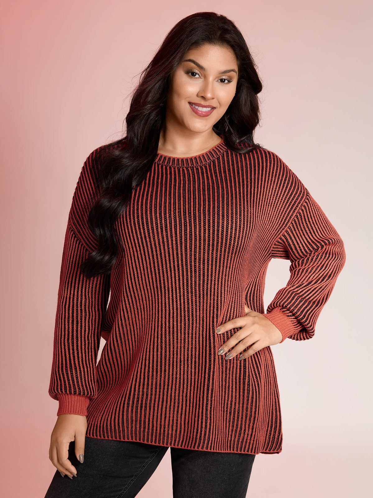 Stripe Textured Round Neck Pullover