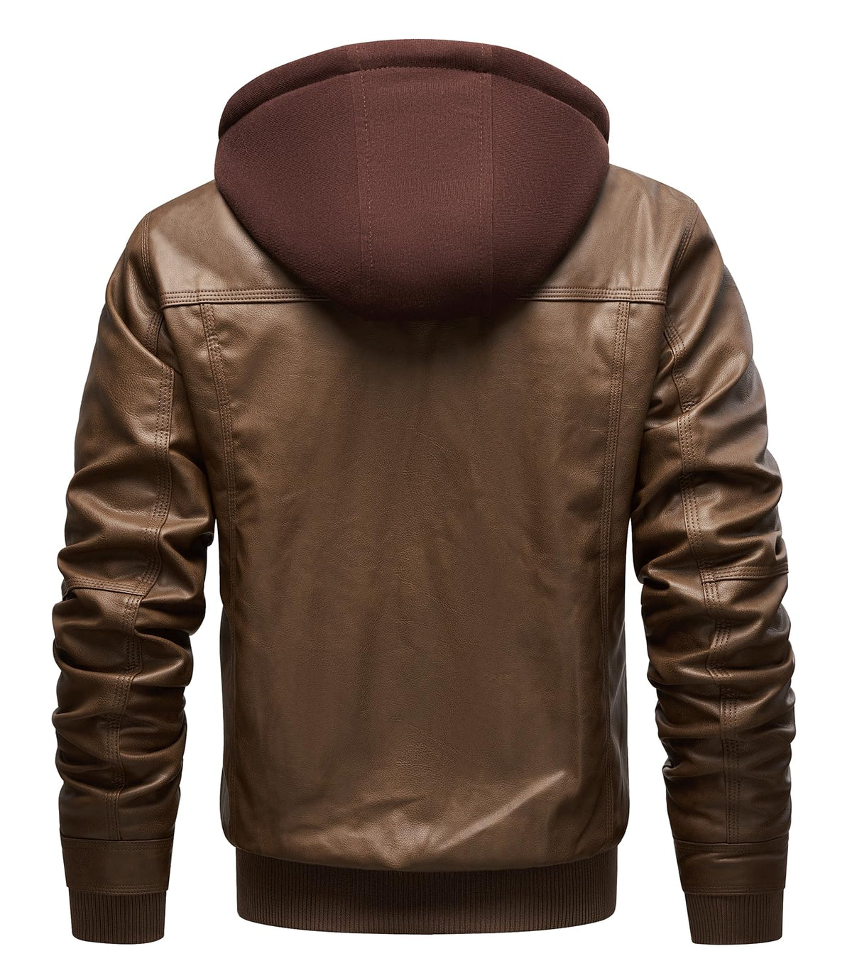 INVACHI Men's Faux Leather Jacket Motorcycle Bomber Jacket with Removable Hood
