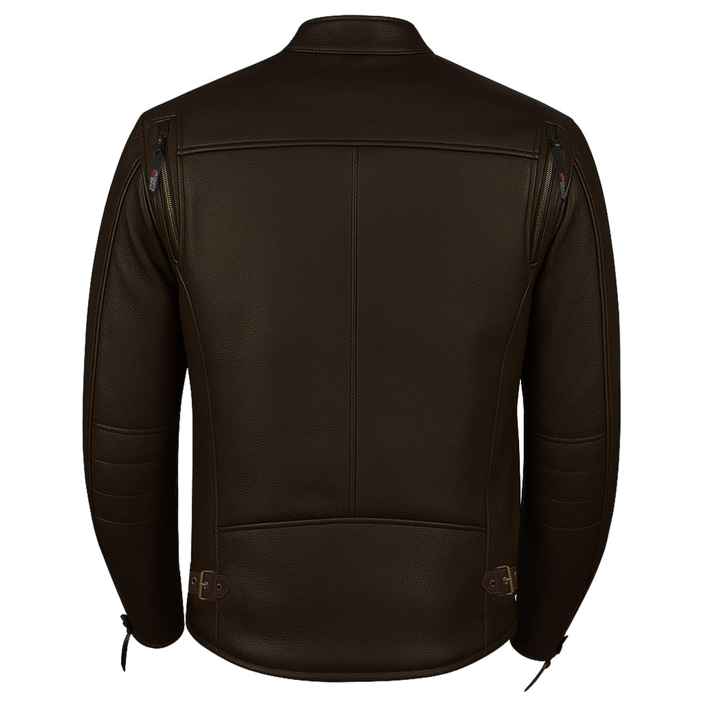 REVOLT Men's Motorcycle Jacket. Natural Buffalo Leather. CE Armor - Ventilation. Cruiser Motorbiker Touring Biker Brown L
