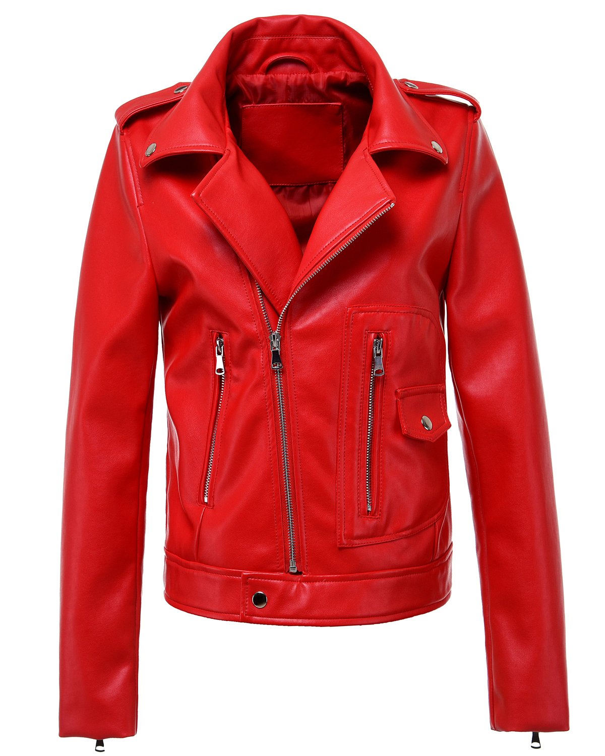 Women's Zipper Motorcycle Biker Faux Leather Jackets (L. Red)