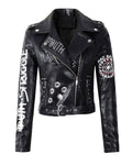LY VAREY LIN Women's Print Faux Leather Punk Jacket Biker Motorcycle Jacket with Belt (Black. l)