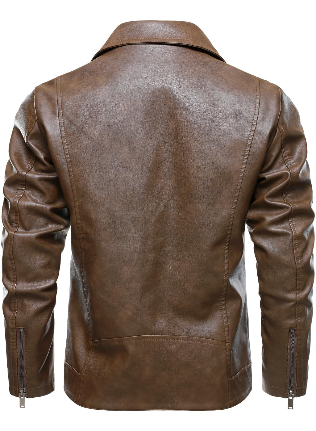 HOOD CREW Men's Faux Leather Jacket Cool Motorcycle Lapel Biker Jackets Zip Up Riding Coat Brown L
