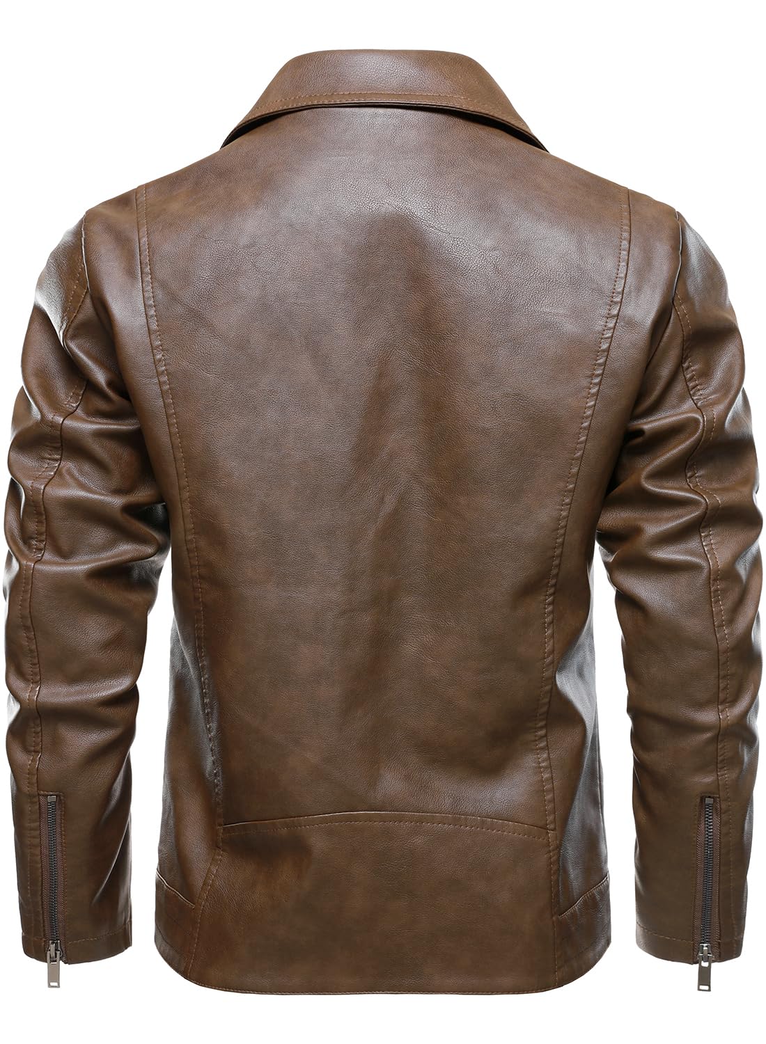 HOOD CREW Men's Faux Leather Jacket Cool Motorcycle Lapel Biker Jackets Zip Up Riding Coat Brown L
