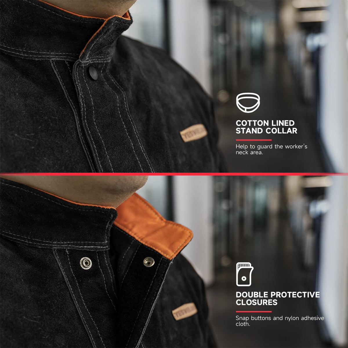YESWELDER Black Leather Welding Jacket for Men Women. Heavy Duty Welder Jacket. Heat Flame Resistant Welding Coat. L