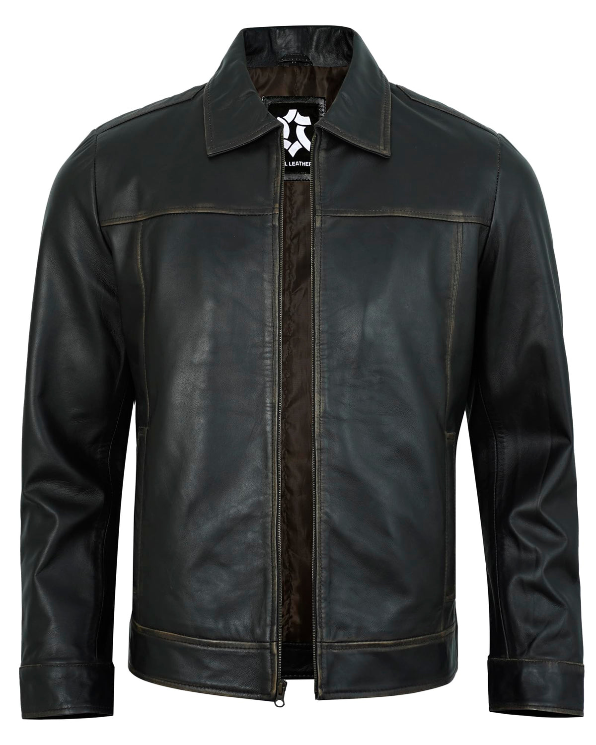 UrbanFocal Brown Leather Jacket Men - Real Lambskin Biker Style Vintage Mens Leather Jackets | [101001705] J.Wick Ruboff. XL