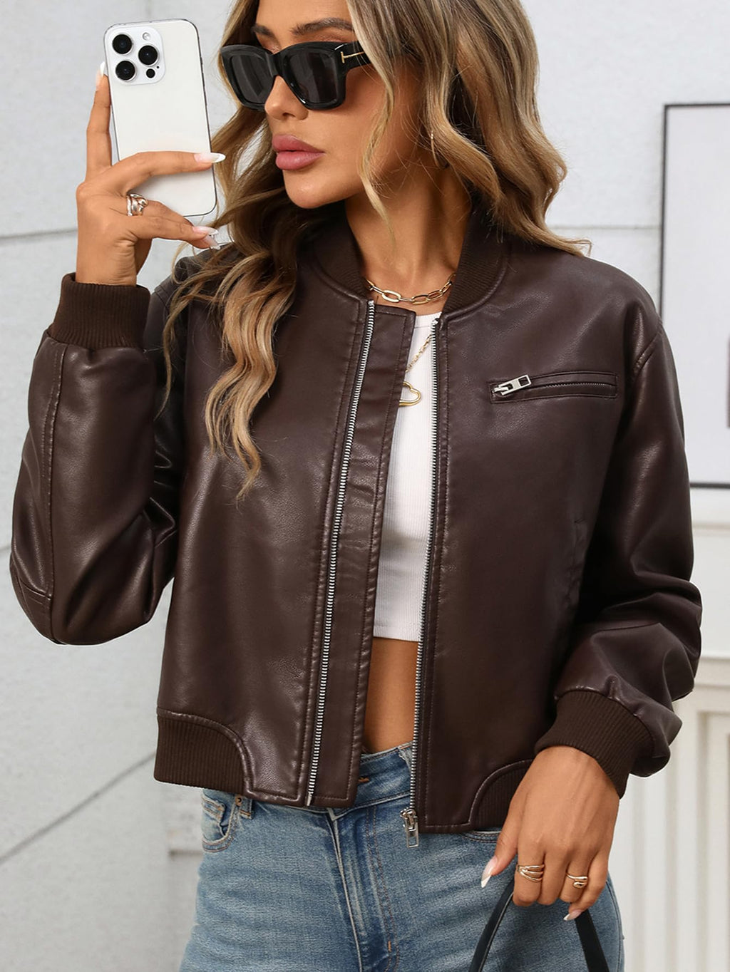 LY VAREY LIN Womens Faux Leather Varsity Jacket Biker Baseball Streetwear Casual Coat(Black.S)