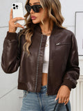 LY VAREY LIN Womens Faux Leather Varsity Jacket Biker Baseball Streetwear Casual Coat(Black.S)