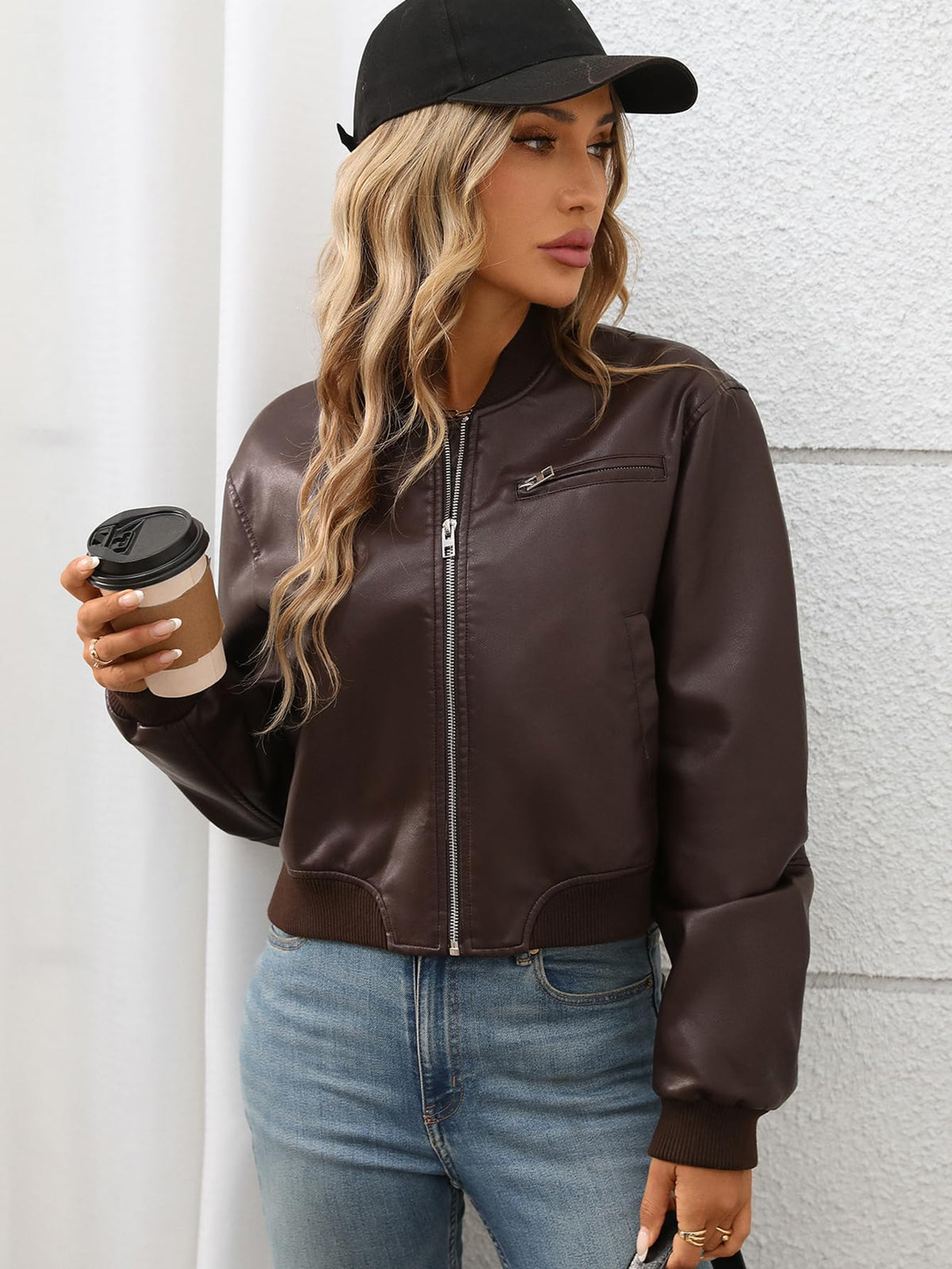 LY VAREY LIN Womens Faux Leather Varsity Jacket Biker Baseball Streetwear Casual Coat(Black.S)