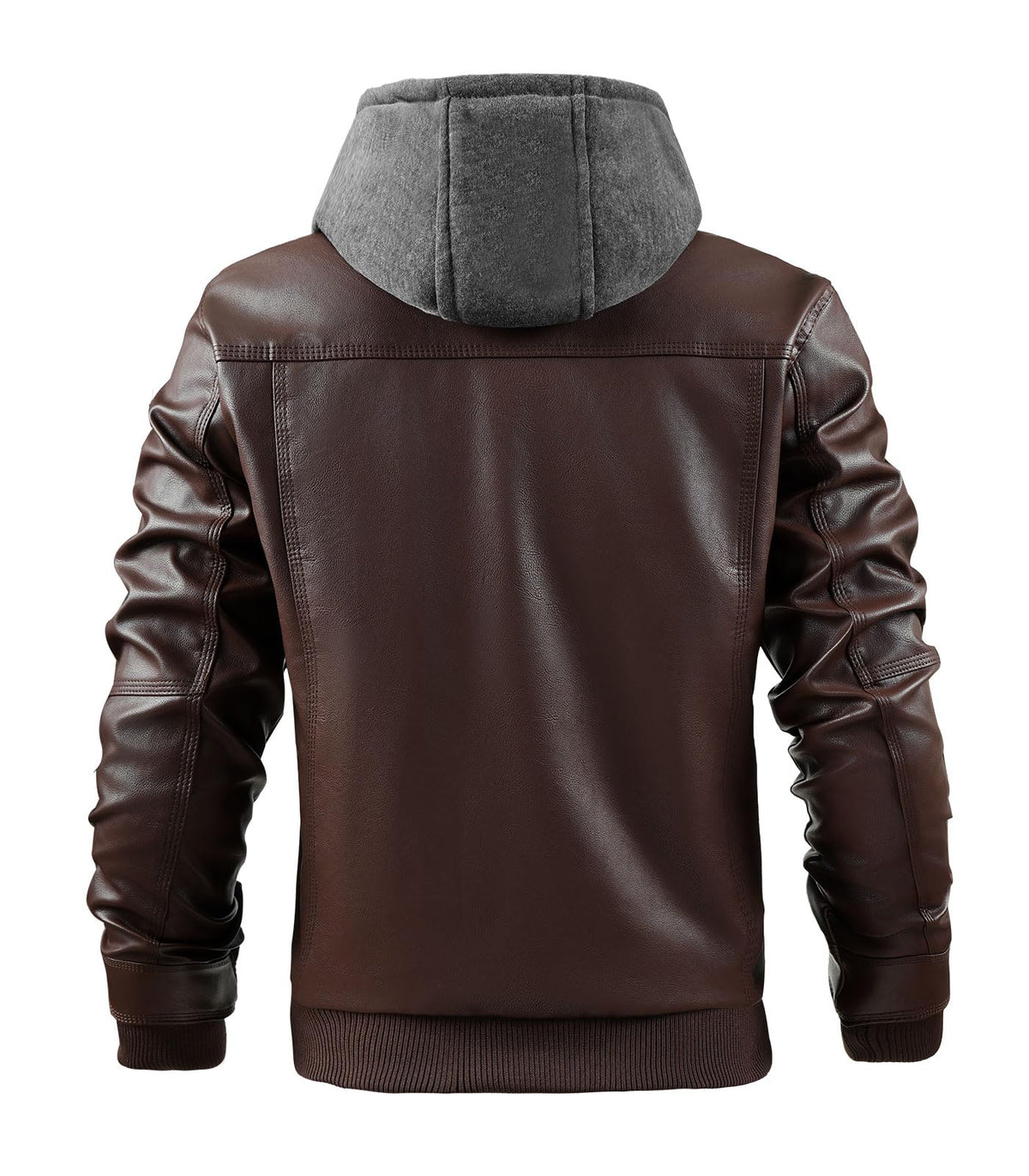 INVACHI Men's Leather Jacket Motorcycle Bomber Jacket Windproof PU Vintage Jacket with Removable Hood (US. Alpha. Medium. Regular. Regular. Coffee)