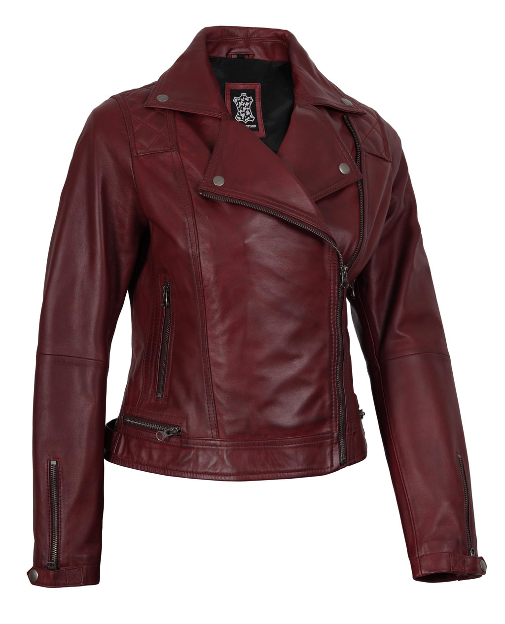Decrum Disc Womens Burgundy Asymmetrical Jacket - Genuine Lambskin Women Jakcet | [1306493] Kmberly. M