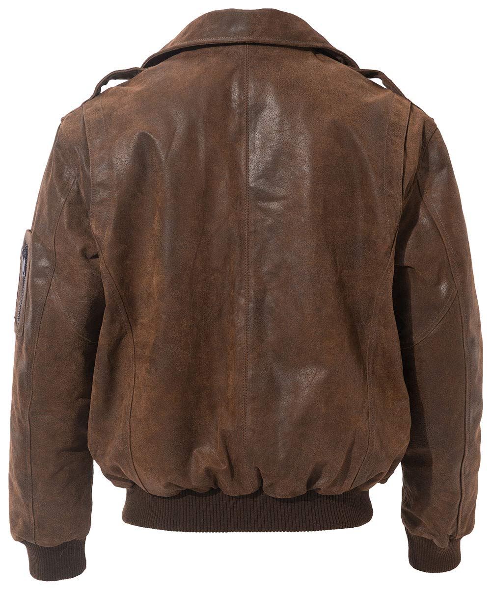 FLAVOR Men's Leather Flight Jacket Bomber Air Force Aviator (Brown. Medium)