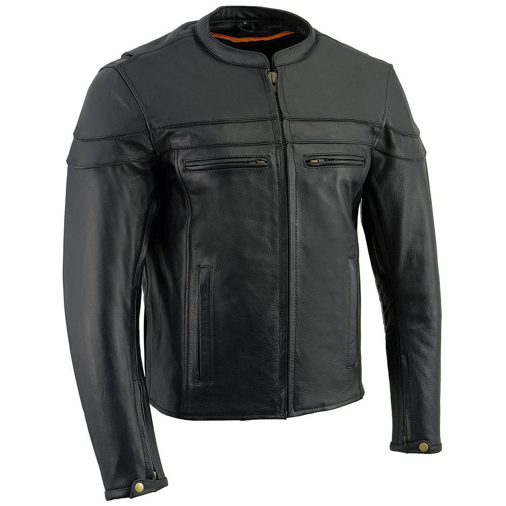 Milwaukee Leather Men's Black Leather Sporty Crossover Scooter Motorcycle Jacket w/Reflective Piping - LKM1725 - Large