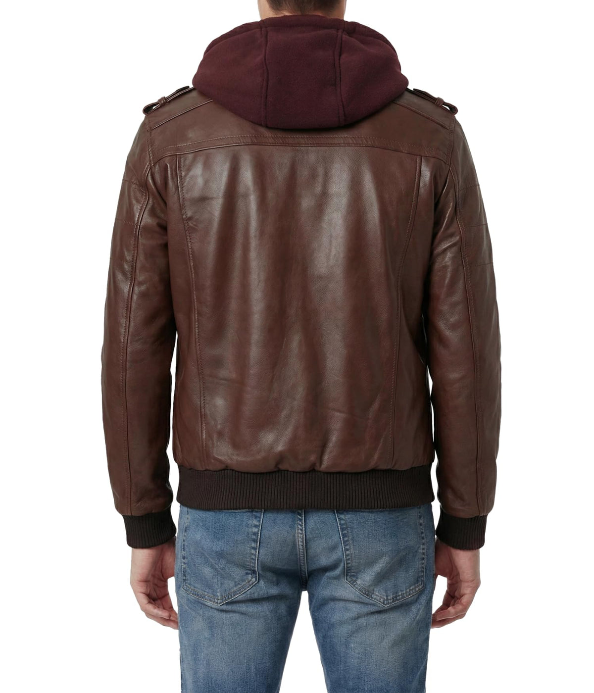 Decrum Brown Leather Jacket with Hood For Men | [1112376] Dark Brown Edinburgh. 2XL