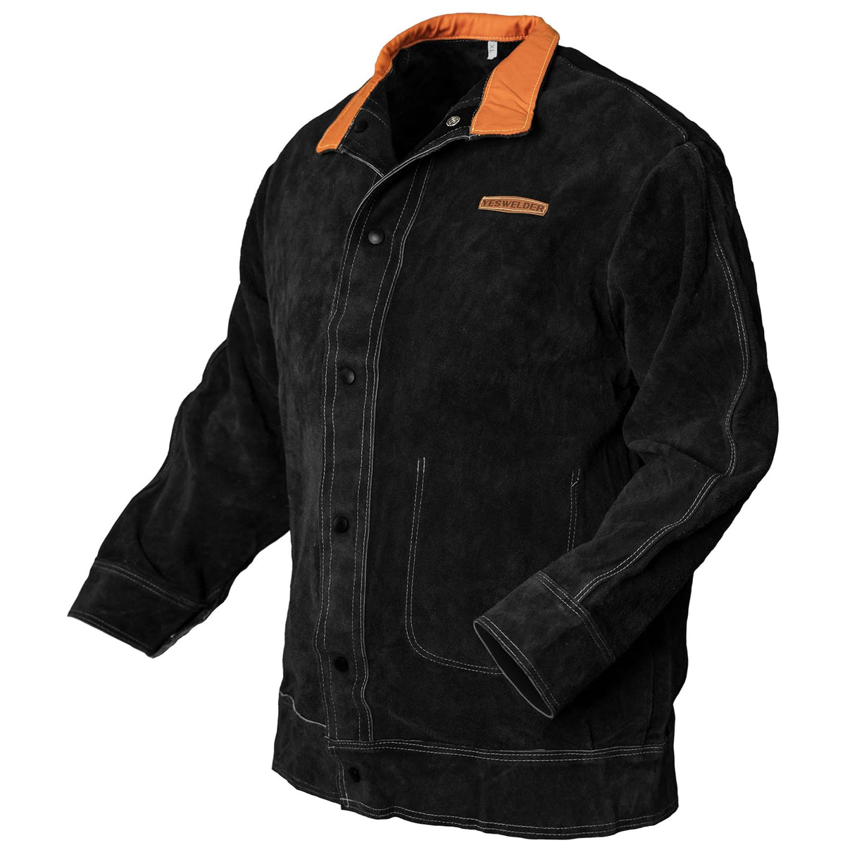 YESWELDER Black Leather Welding Jacket for Men Women. Heavy Duty Welder Jacket. Heat Flame Resistant Welding Coat. L