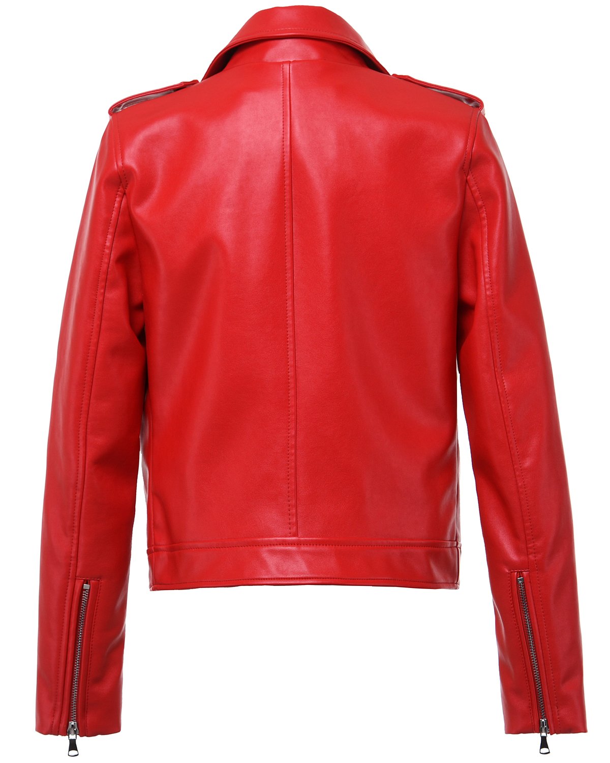 Women's Zipper Motorcycle Biker Faux Leather Jackets (L. Red)
