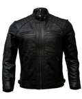 Mens Genuine Leather Biker Jacket Black | Vintage Brown Distressed Lambskin Motorcycle Jackets for Men (Black. Large)