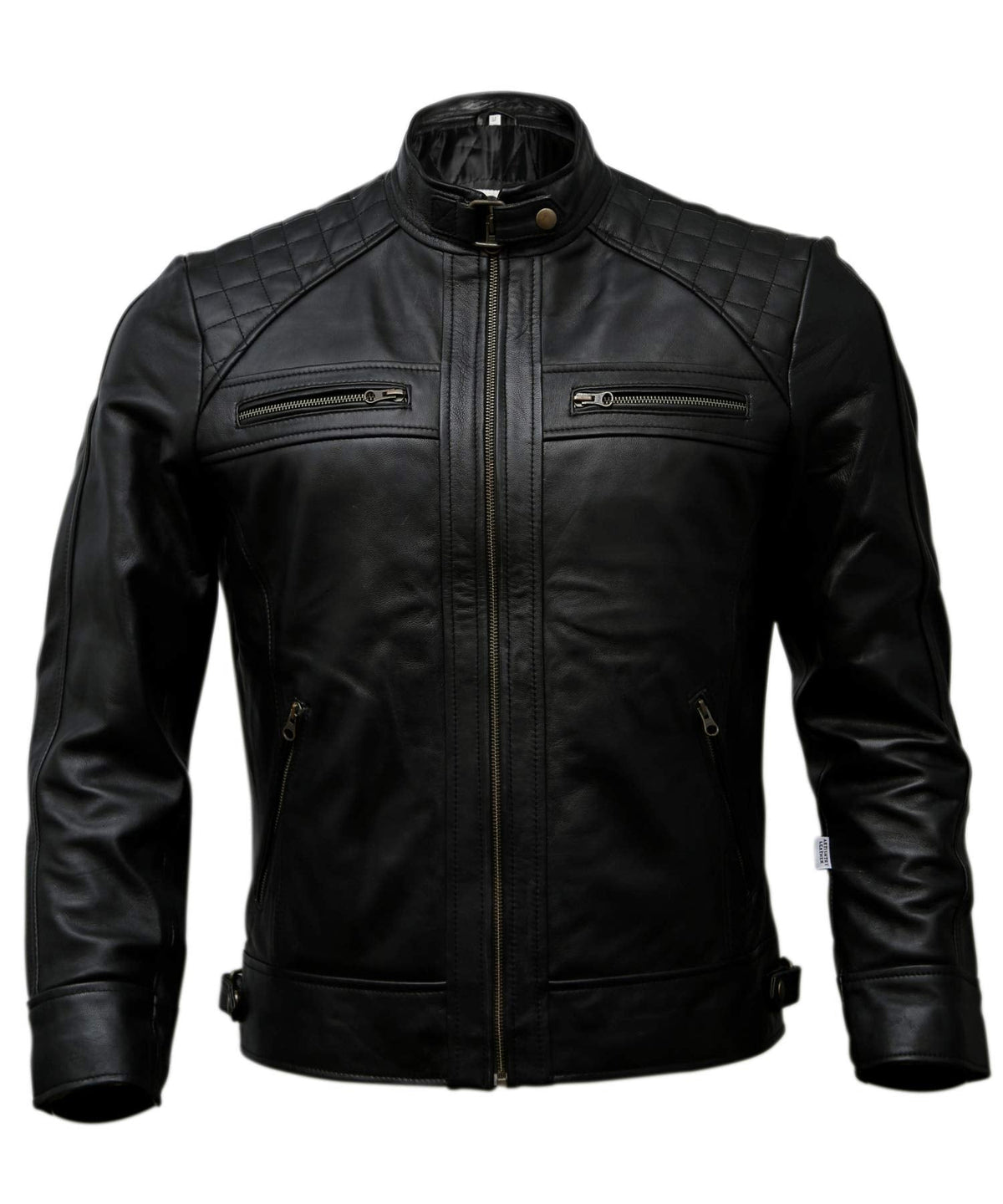 Mens Genuine Leather Biker Jacket Black | Vintage Brown Distressed Lambskin Motorcycle Jackets for Men (Black. Large)