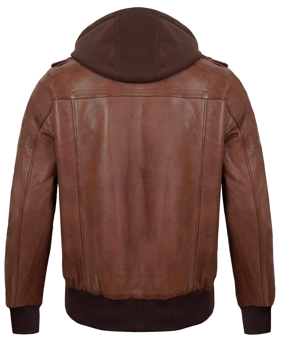 UrbanFocal Hooded Brown Leather Bomber Jacket Men - Real Lambskin Leather Jackets For Mens With Detachable Hood | [101010005] Edinburgh Cognac. XL