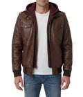Decrum Brown Leather Jacket with Hood For Men | [1112376] Dark Brown Edinburgh. 2XL