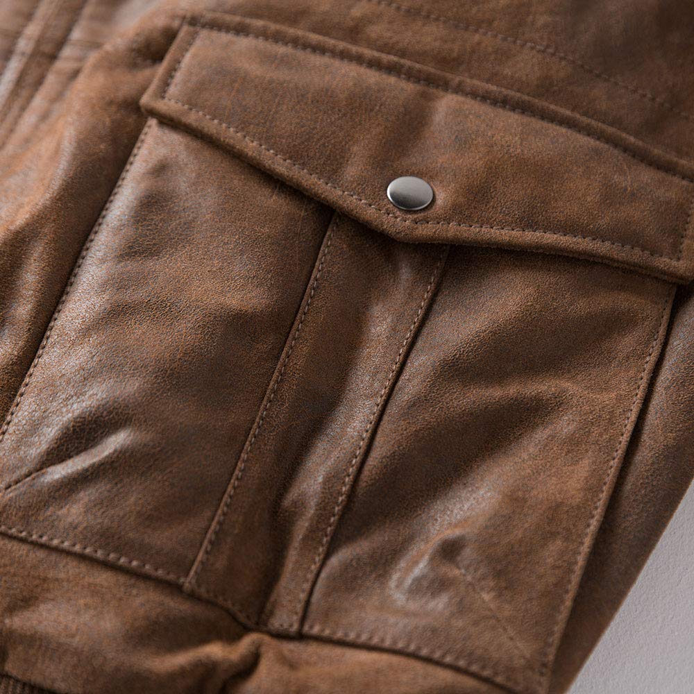 FLAVOR Men's Leather Flight Jacket Bomber Air Force Aviator (Brown. Medium)