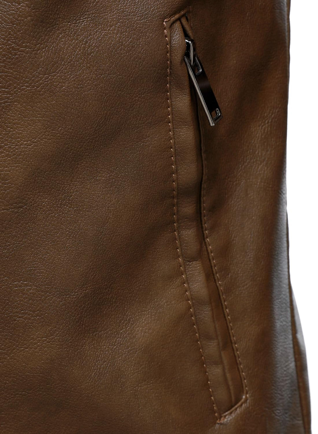 HOOD CREW Men's Faux Leather Jacket Cool Motorcycle Lapel Biker Jackets Zip Up Riding Coat Brown L