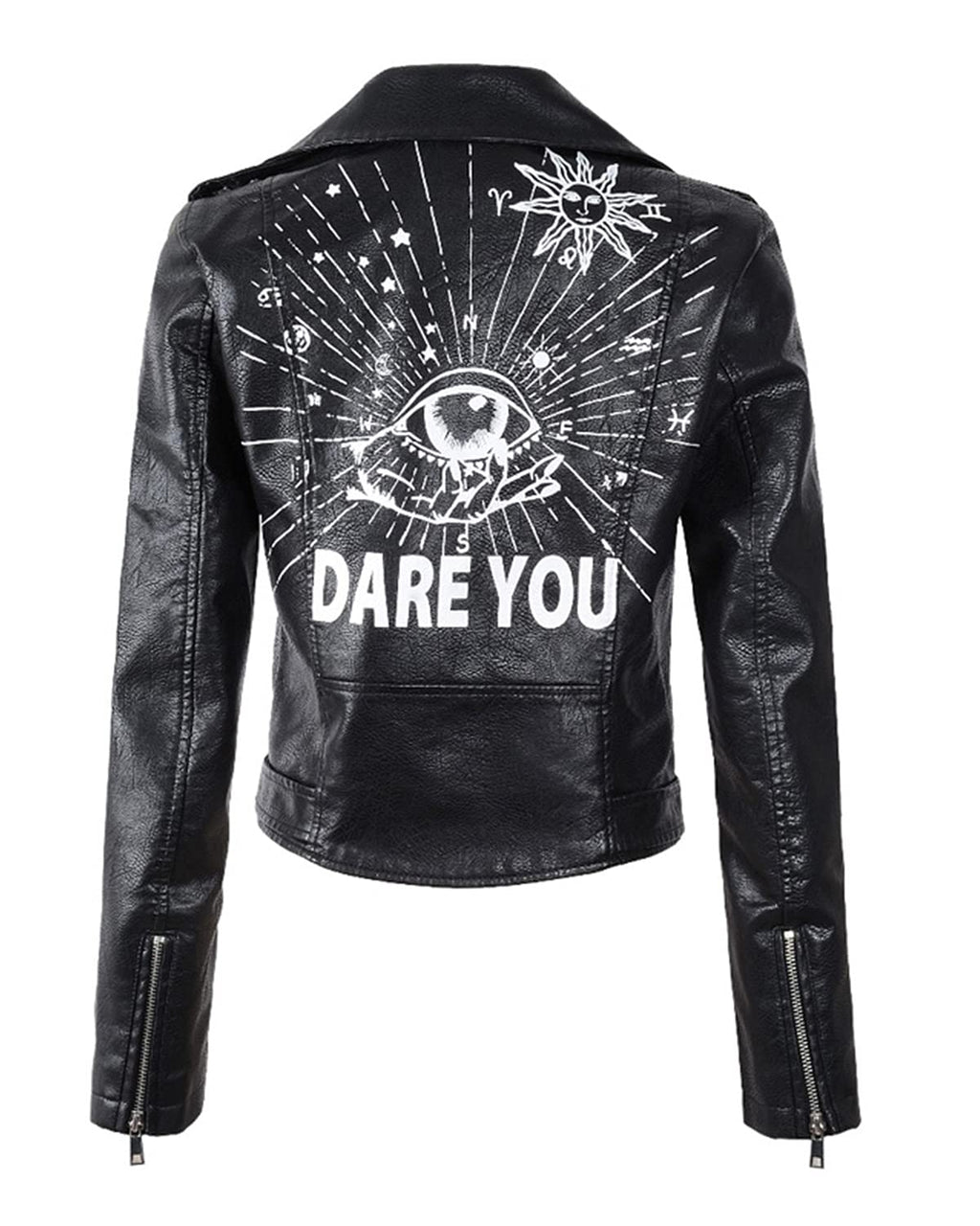 LY VAREY LIN Women's Print Faux Leather Punk Jacket Biker Motorcycle Jacket with Belt (Black. l)