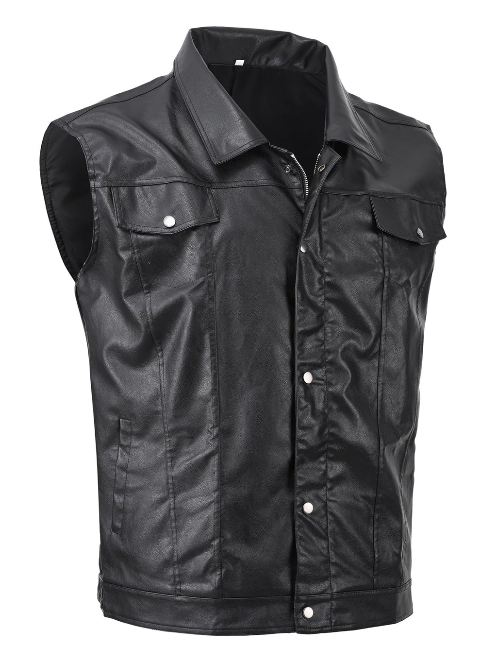 DSDZ Men's Zipper PU Faux Leather Sleeveless Waistcoat Motorcycle Biker Vest Jacket Black S