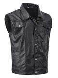 DSDZ Men's Zipper PU Faux Leather Sleeveless Waistcoat Motorcycle Biker Vest Jacket Black S