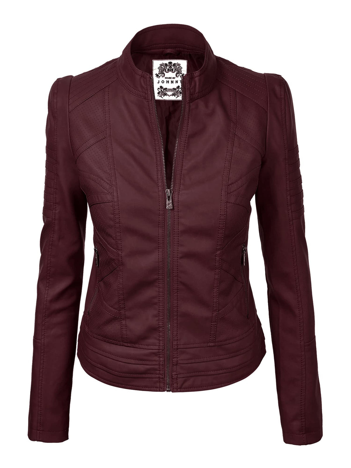 Made By Johnny MBJ WJC746 Womens Vegan Leather Motorcycle Jacket L Wine