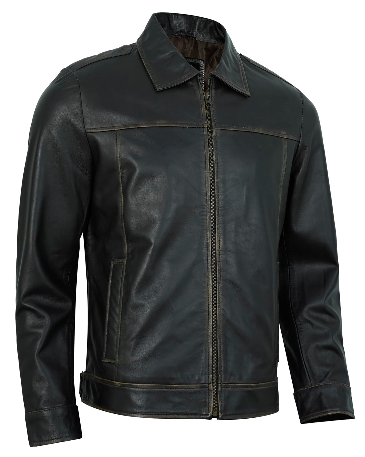 UrbanFocal Brown Leather Jacket Men - Real Lambskin Biker Style Vintage Mens Leather Jackets | [101001705] J.Wick Ruboff. XL