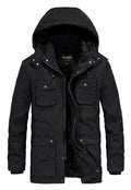 Men's Winter Thicken Coat Casual Military Parka Jacket with Removable Hood(Medium. Dark Black)