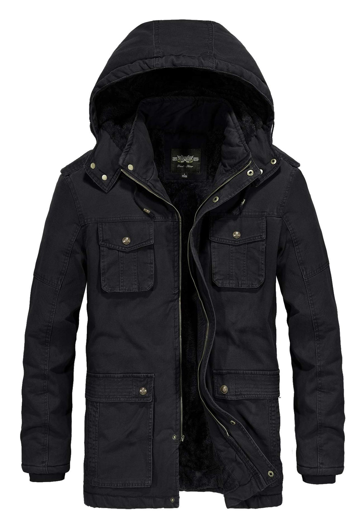 Men's Winter Thicken Coat Casual Military Parka Jacket with Removable Hood(Medium. Dark Black)