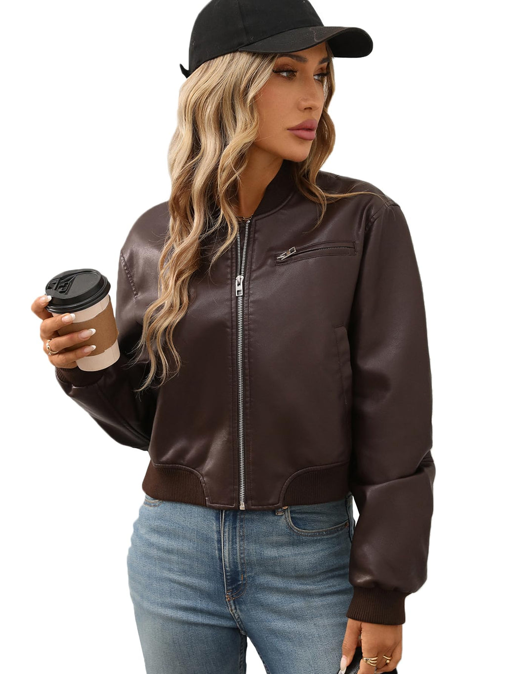 LY VAREY LIN Womens Faux Leather Varsity Jacket Biker Baseball Streetwear Casual Coat(Black.S)