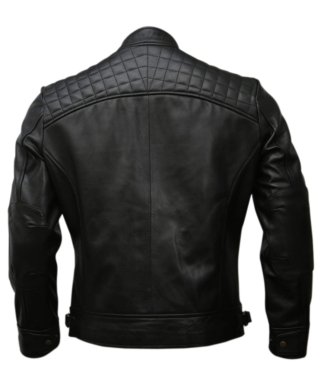 Mens Genuine Leather Biker Jacket Black | Vintage Brown Distressed Lambskin Motorcycle Jackets for Men (Black. Large)