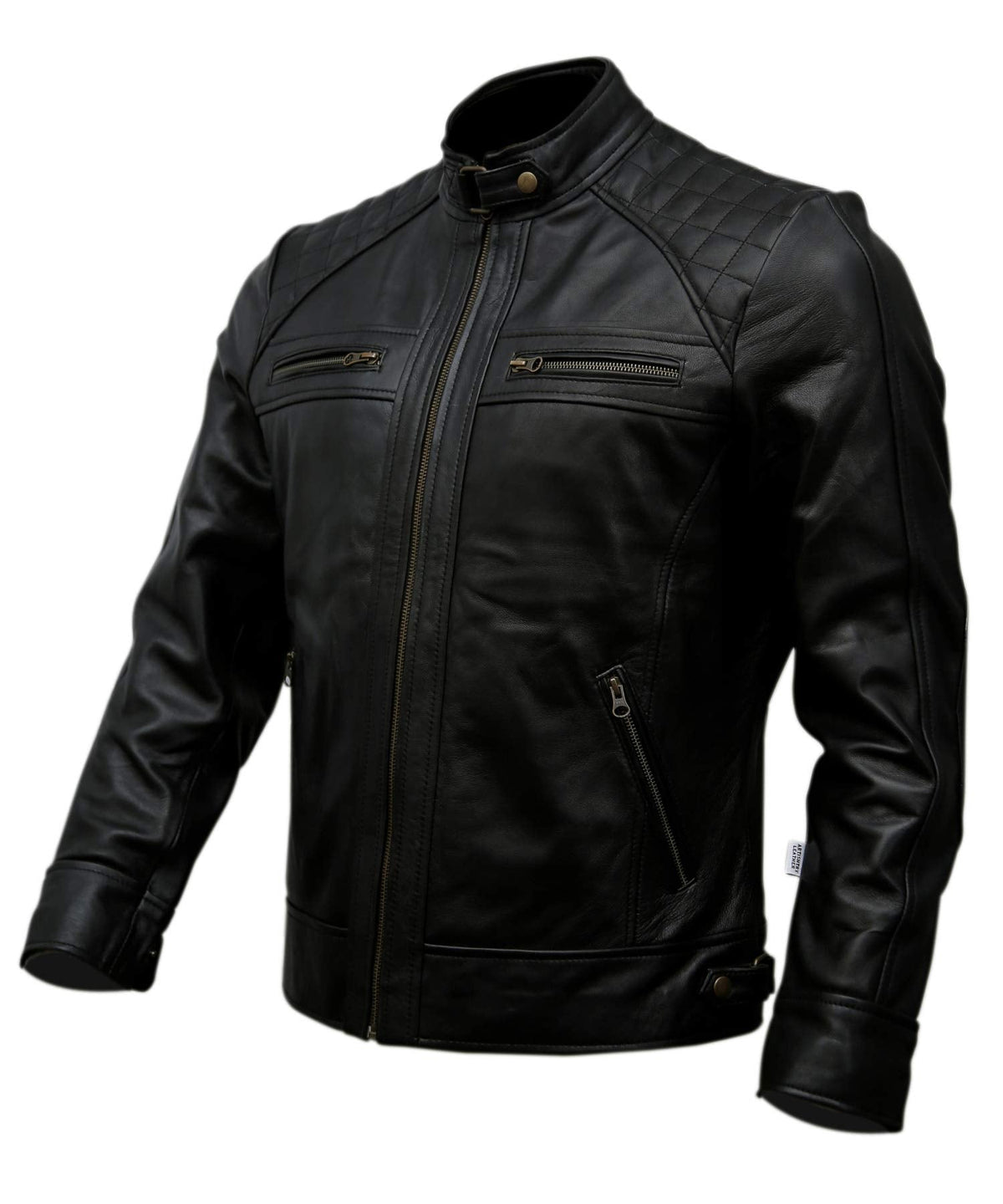 Mens Genuine Leather Biker Jacket Black | Vintage Brown Distressed Lambskin Motorcycle Jackets for Men (Black. Large)
