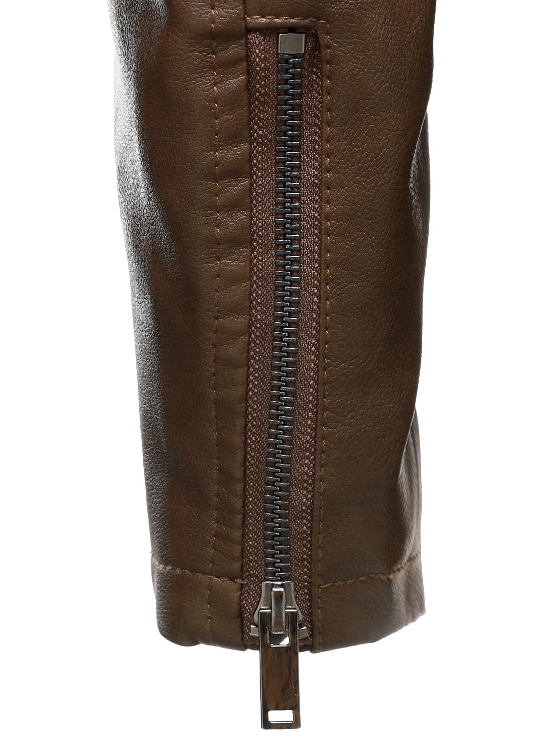 HOOD CREW Men's Faux Leather Jacket Cool Motorcycle Lapel Biker Jackets Zip Up Riding Coat Brown L