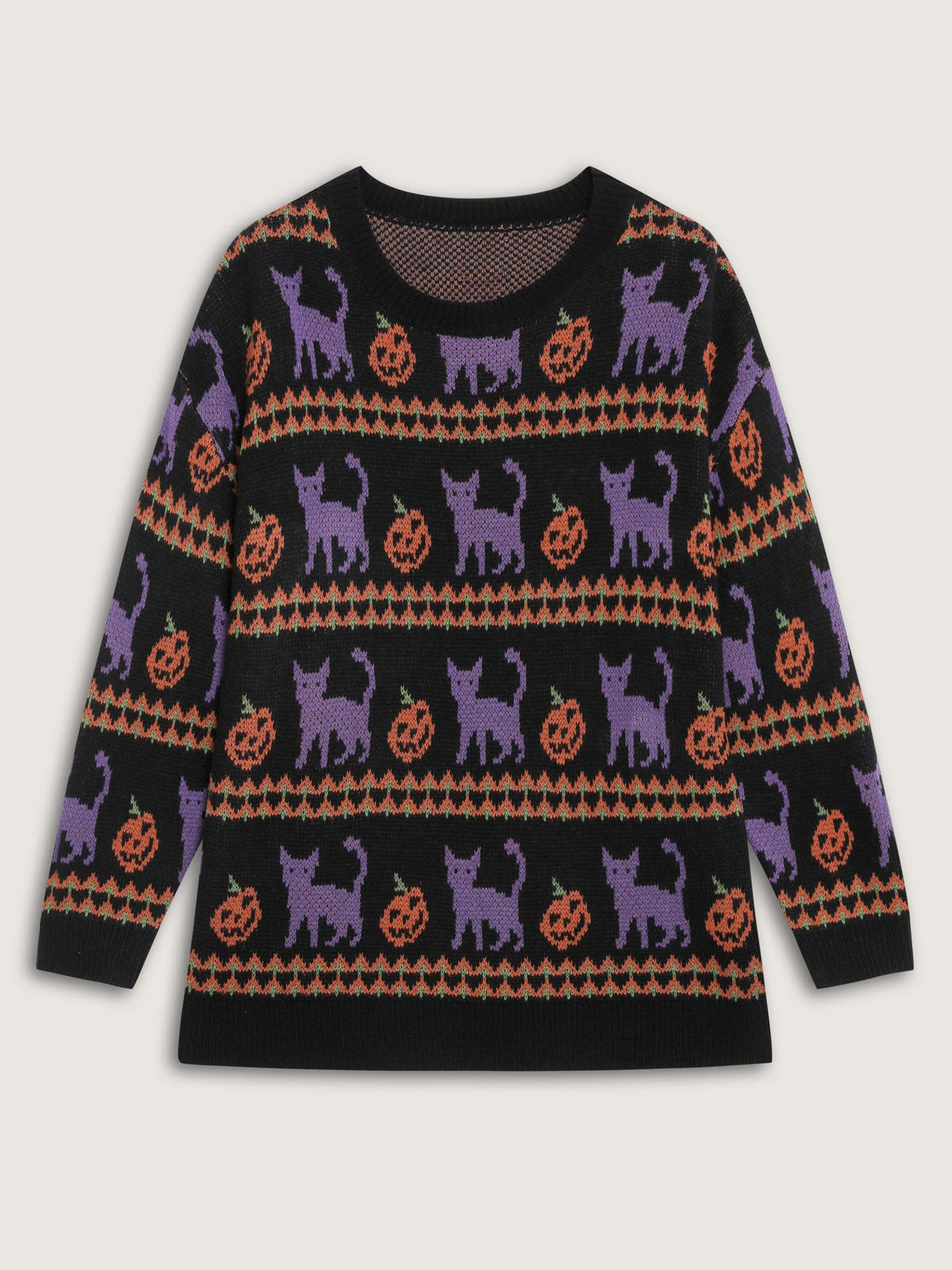 Cat Halloween Print Cozy Pullover