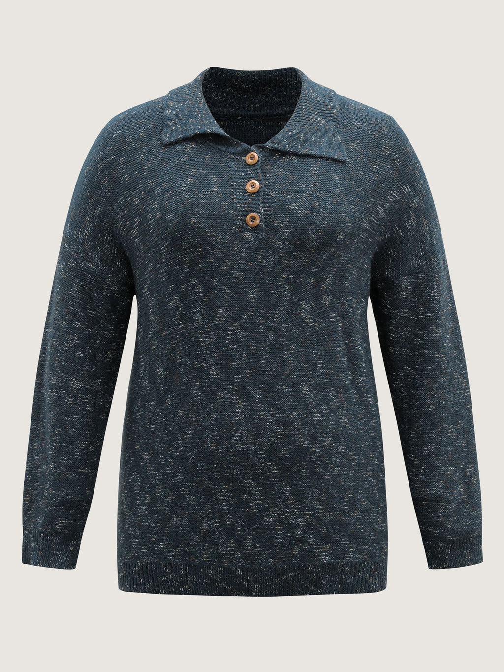 Heather Polo Collar Button Pullover